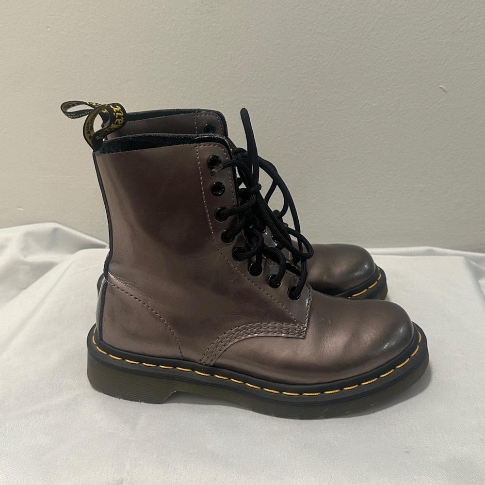 Used Doc Martens 1460 Pascal Pewter Metallic Leather Boots US5 UK3 Koram Flash - Picture 6 of 10